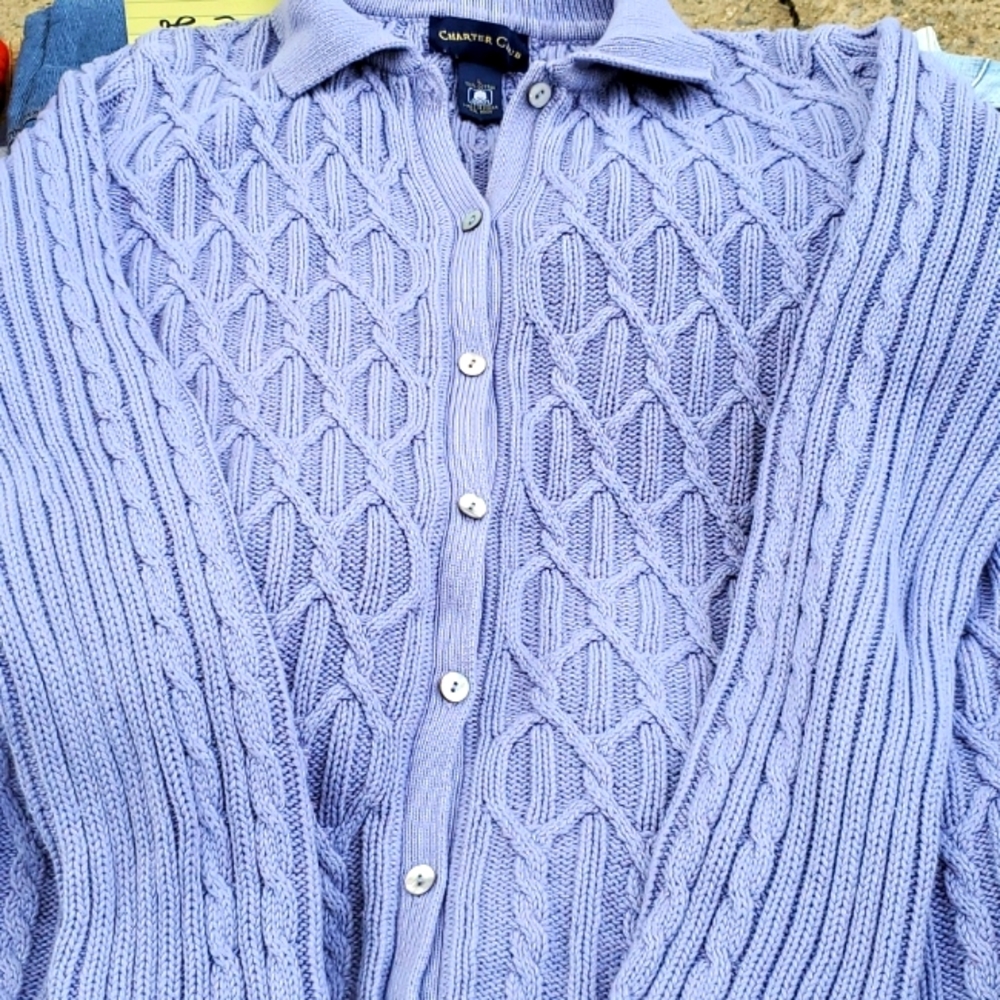 Woven button down cotton sweater